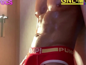 Steamy worship of Asian hunk with big pecs and nipple play