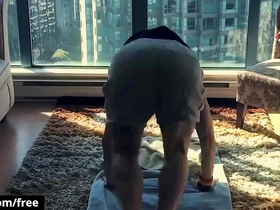 Bare skin and muscles, gay couple’s steamy workout session at home
