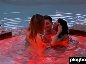 Kim, the Asian beauty with a body art motif, has a threesome with a rough amateur couple.