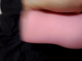 Solo boy’s orgasm with toy in reverse cowgirl position