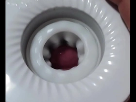 Japanese gay masturbates with a sex toy and ejaculates.