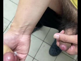 Public humiliation of a man with a hard cock and an Asian dick