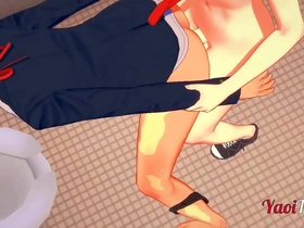 Two NekoBoys having sex in the school’s bathroom with a handjob and anal creampie