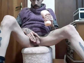 Spanish police officer in uniform masturbates.