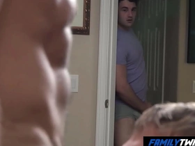 Gay stepfather and stepson seduce the hot delivery guy in a gay threesome