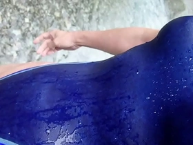 Japanese crossdresser Ray Ayanashi in swimsuit in solo BDSM scene