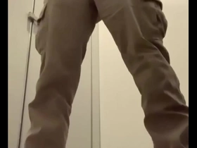 Masturbation with a male subject and an unusual setting.