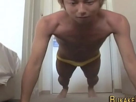 Asian twink masturbates and gets a facial