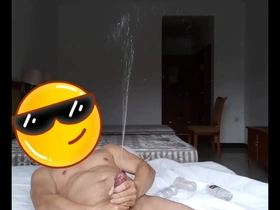 Solo boys wet and wild hotel room session with cock play and squirting
