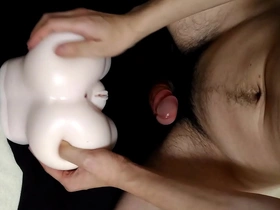 Skinny gay masturbates to orgasm with sex toy