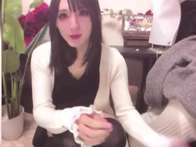 Chika, the stunning Japanese ladyboy masturbates alone.