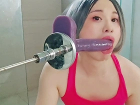 Femmebunnycds solo performance with a dildo and blowjob scene.