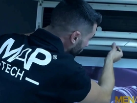 Gay handyman Emir Boscattee seduces straight colleague Hugo Castellano