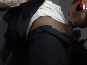A closeted man gives in to his desires at a party and gets fucked by a hung stud