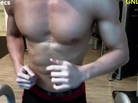 Muscle worship with nipple play and pecs workout for a hot scene.