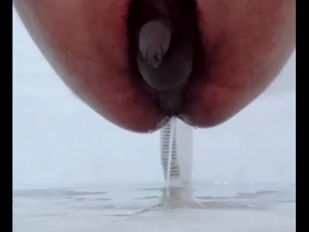 Young and straight male urinates after anal sex in homemade gay video