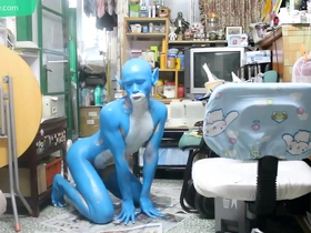 Body art and fetish cosplay with Digitmon Veemon Boy