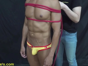 The erotic art of muscle worship: an Asian hunk with great nipples.