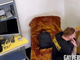 Twink Donovin Rece, a gay shoplifter, is punished by Officer Jeremiah Cruze with a facial and a throat fuck.