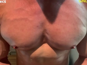 Young and lean Asian man with well built body gets oiled up for nipple play and edging.
