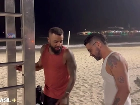 Big black man pleasuring himself and giving a blowjob