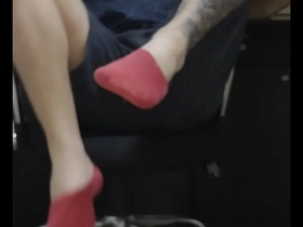 Big feet worship in an office gay setting